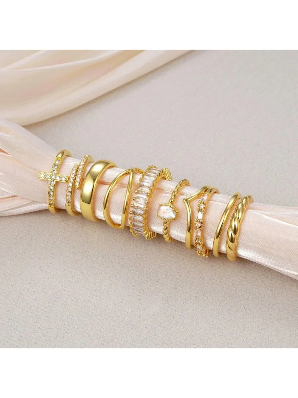 Dainty 14K Gold Plated Ring Set for Women - 10 PCS Non-Tarnish Stacking Rings